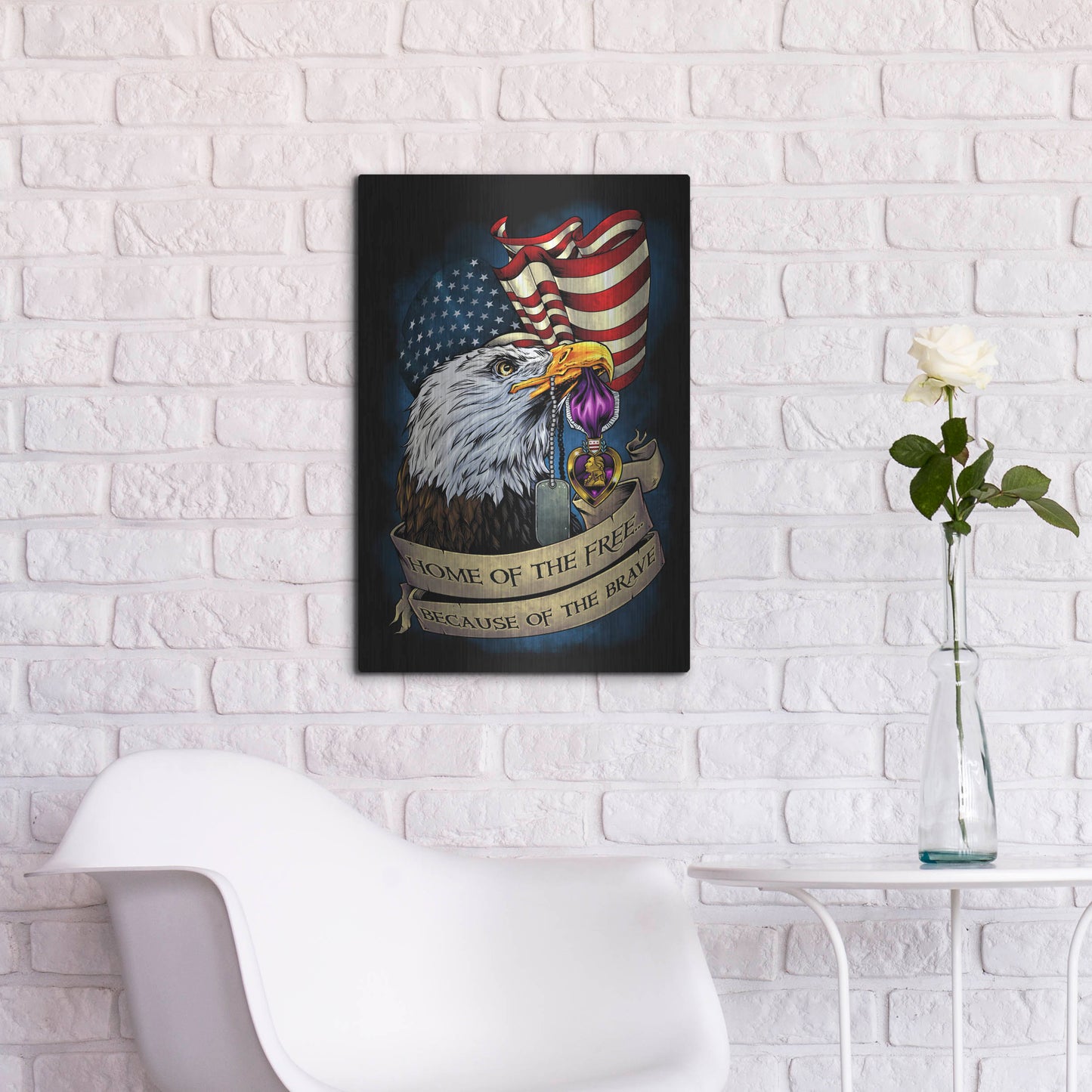 Luxe Metal Art 'Purple Heart Eagle and Flag 01' by Flyland Designs, Metal Wall Art,16x24