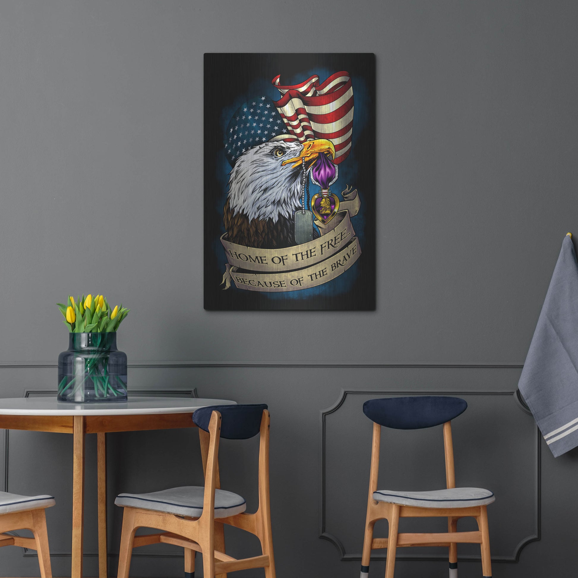 Luxe Metal Art 'Purple Heart Eagle and Flag 01' by Flyland Designs, Metal Wall Art,24x36