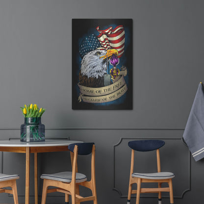 Luxe Metal Art 'Purple Heart Eagle and Flag 01' by Flyland Designs, Metal Wall Art,24x36