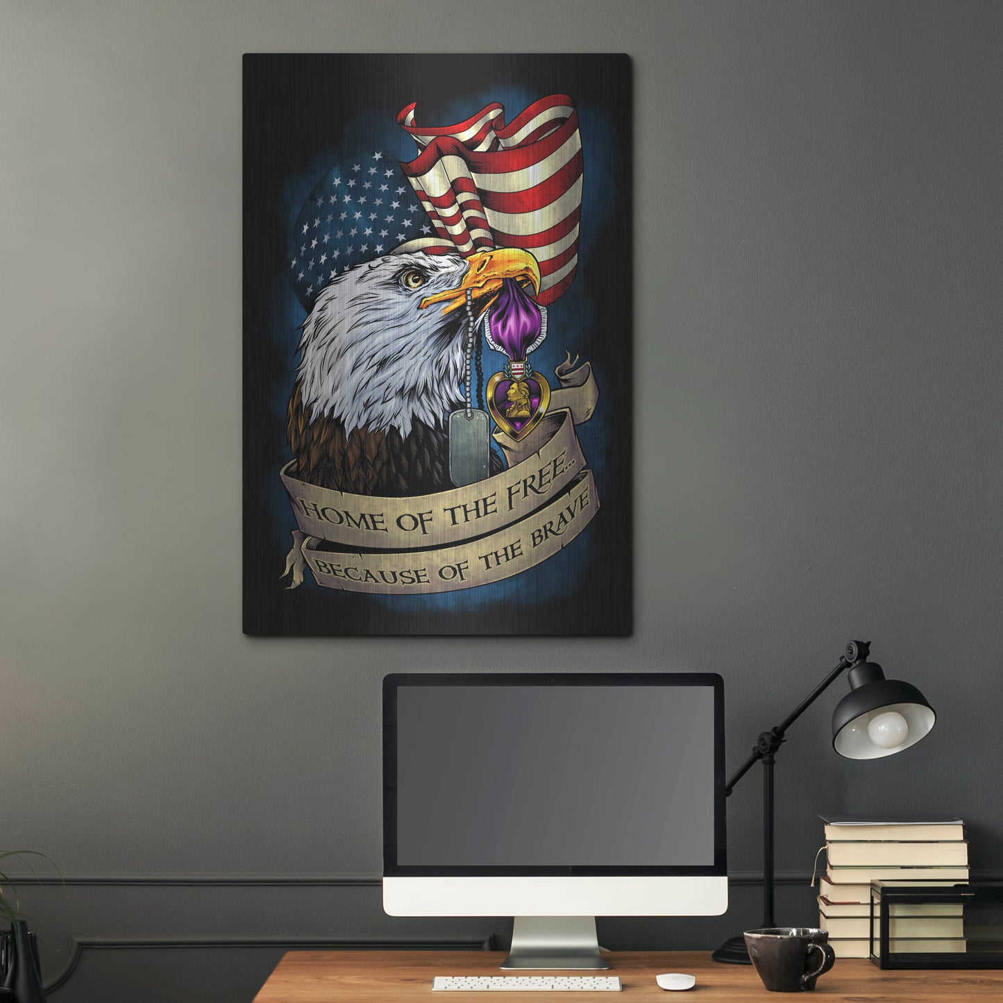 Luxe Metal Art 'Purple Heart Eagle and Flag 01' by Flyland Designs, Metal Wall Art,24x36