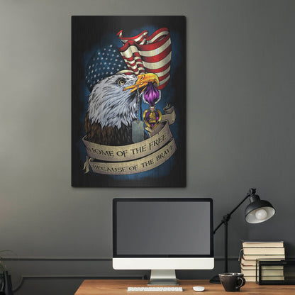 Luxe Metal Art 'Purple Heart Eagle and Flag 01' by Flyland Designs, Metal Wall Art,24x36