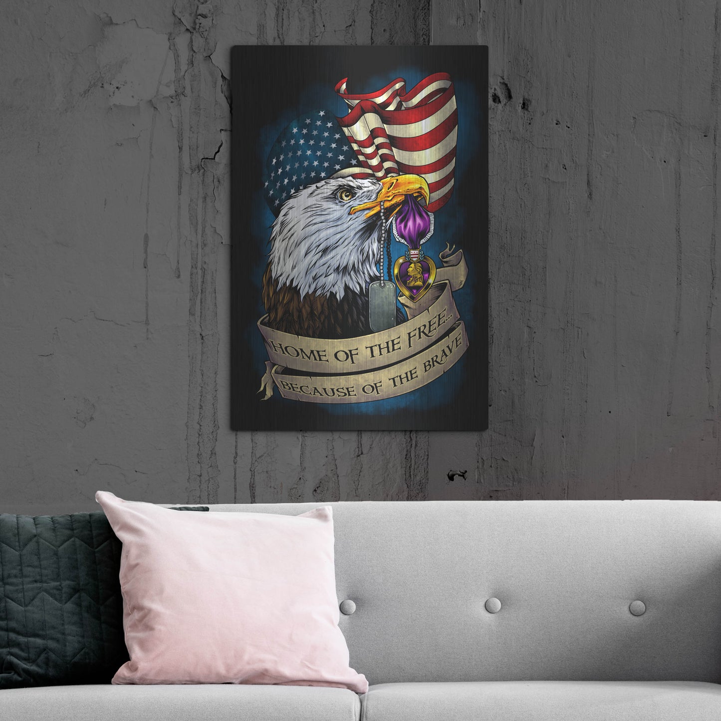 Luxe Metal Art 'Purple Heart Eagle and Flag 01' by Flyland Designs, Metal Wall Art,24x36