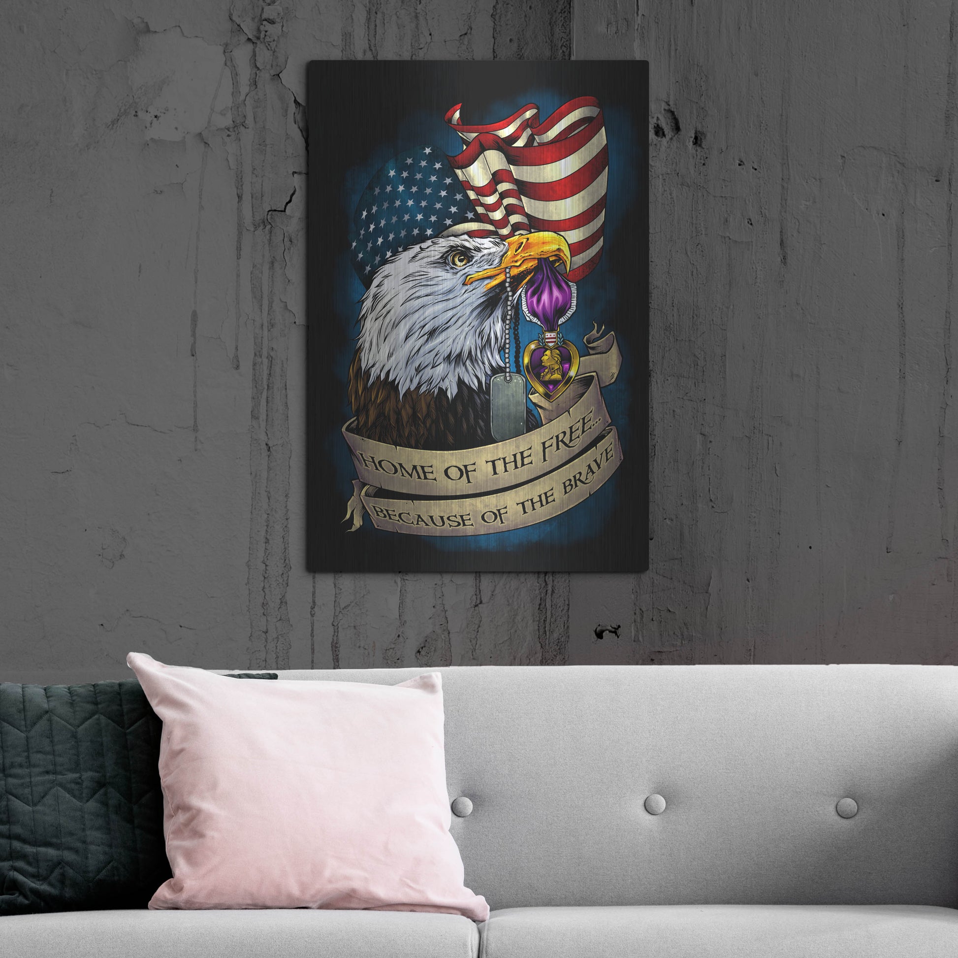 Luxe Metal Art 'Purple Heart Eagle and Flag 01' by Flyland Designs, Metal Wall Art,24x36