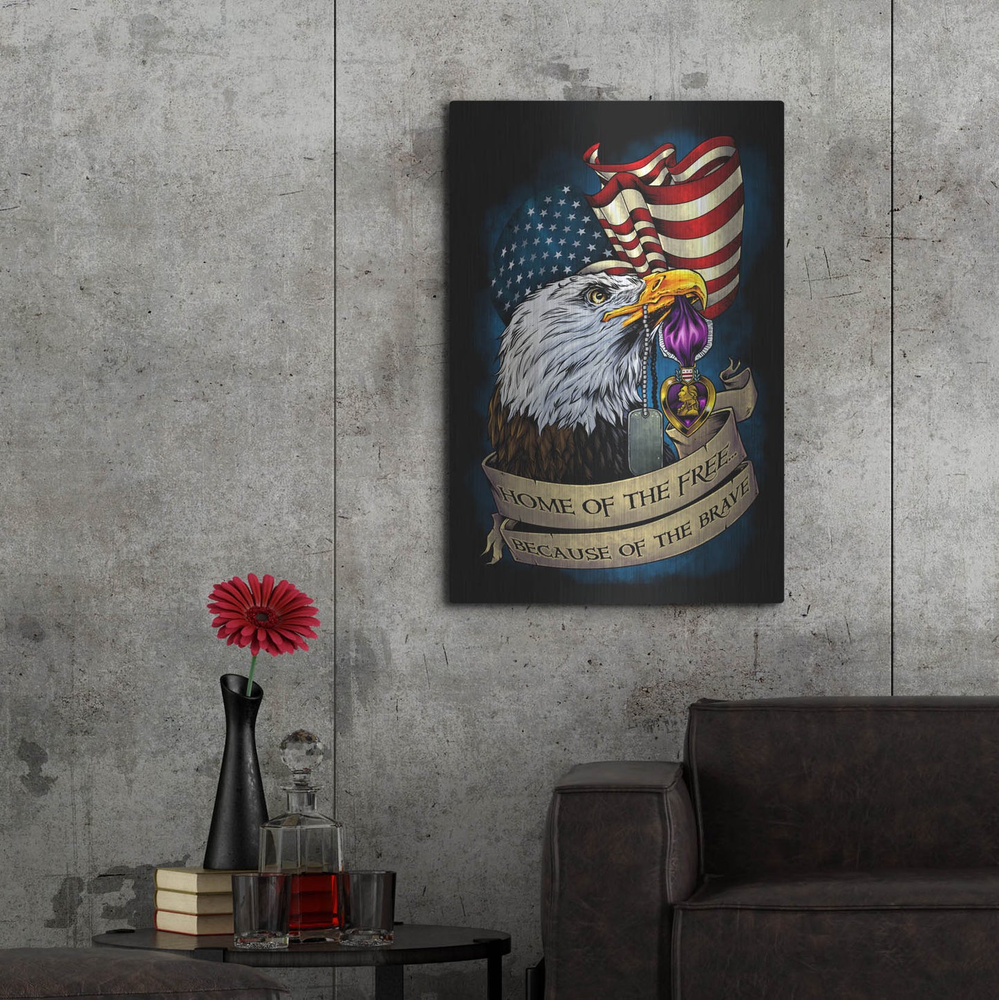 Luxe Metal Art 'Purple Heart Eagle and Flag 01' by Flyland Designs, Metal Wall Art,24x36