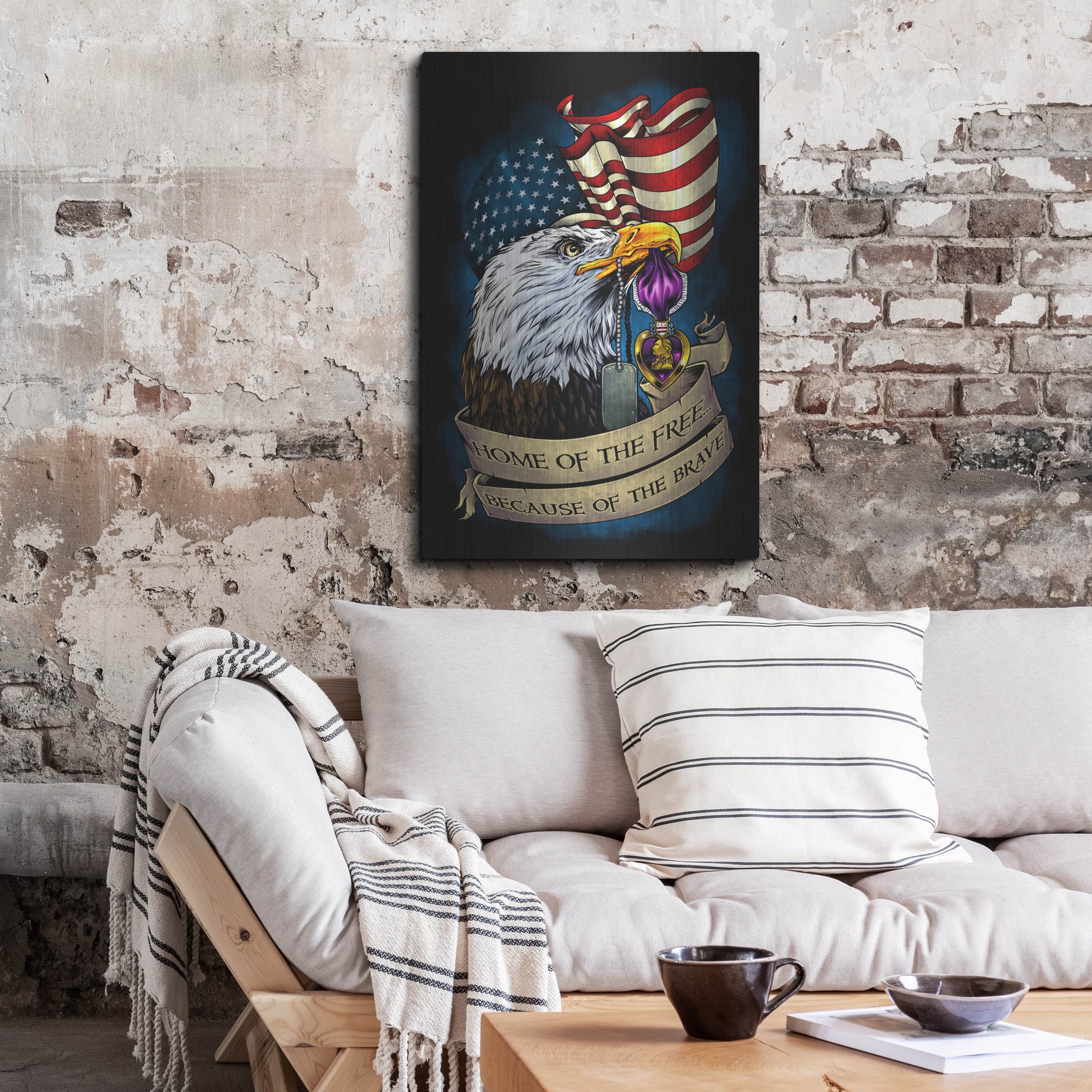 Luxe Metal Art 'Purple Heart Eagle and Flag 01' by Flyland Designs, Metal Wall Art,24x36