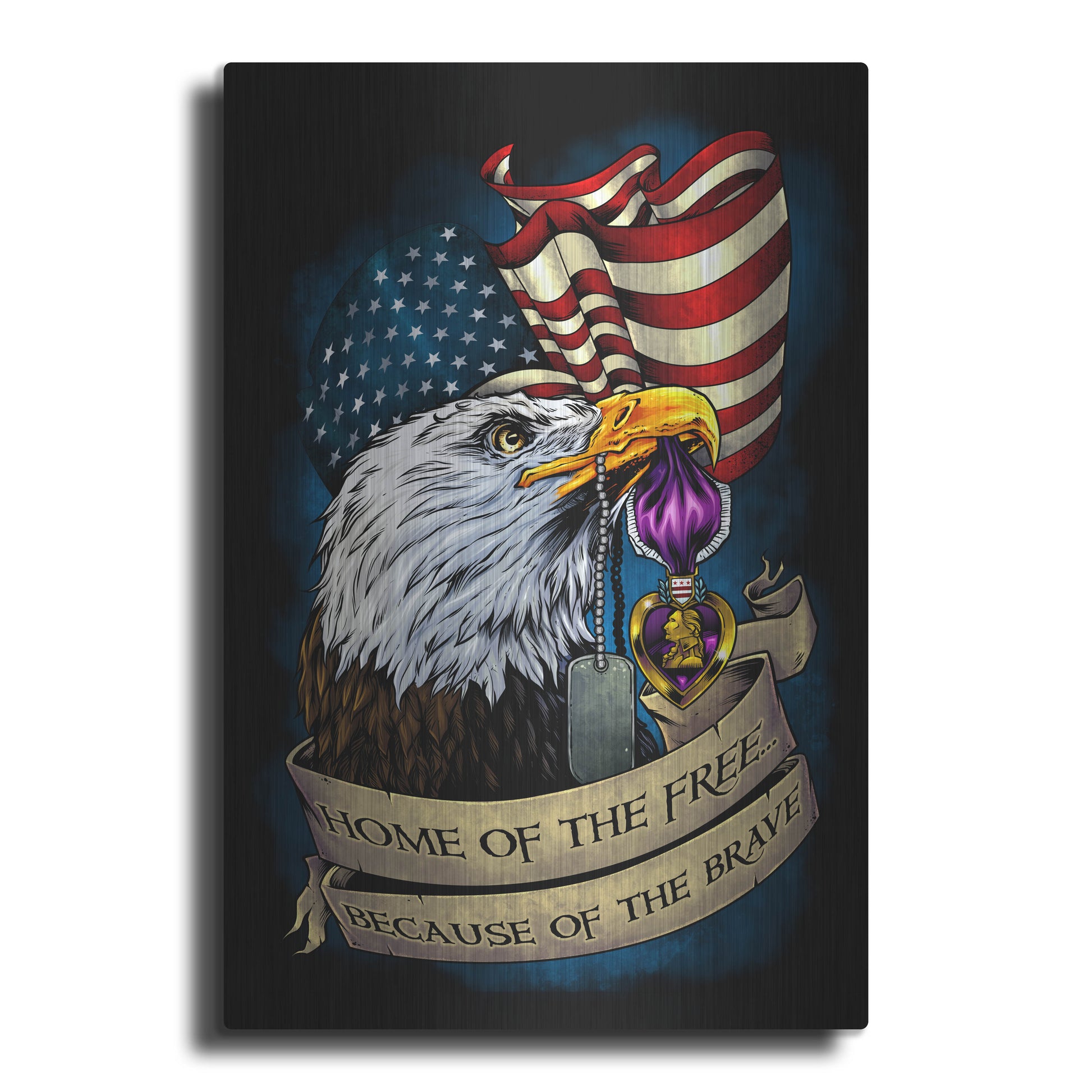 Luxe Metal Art 'Purple Heart Eagle and Flag 01' by Flyland Designs, Metal Wall Art