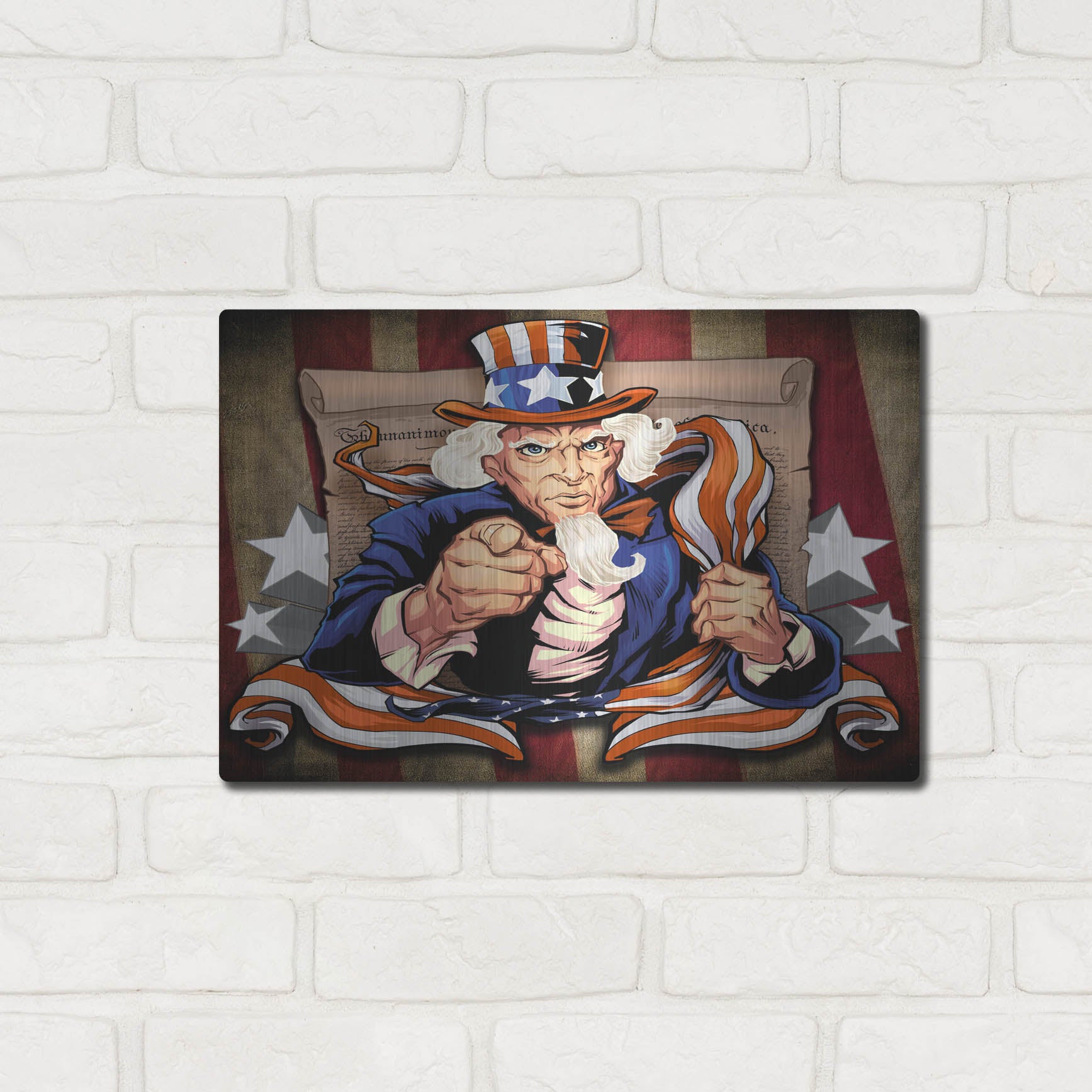 Luxe Metal Art 'Uncle Sam Patriot Character' by Flyland Designs, Metal Wall Art,16x12