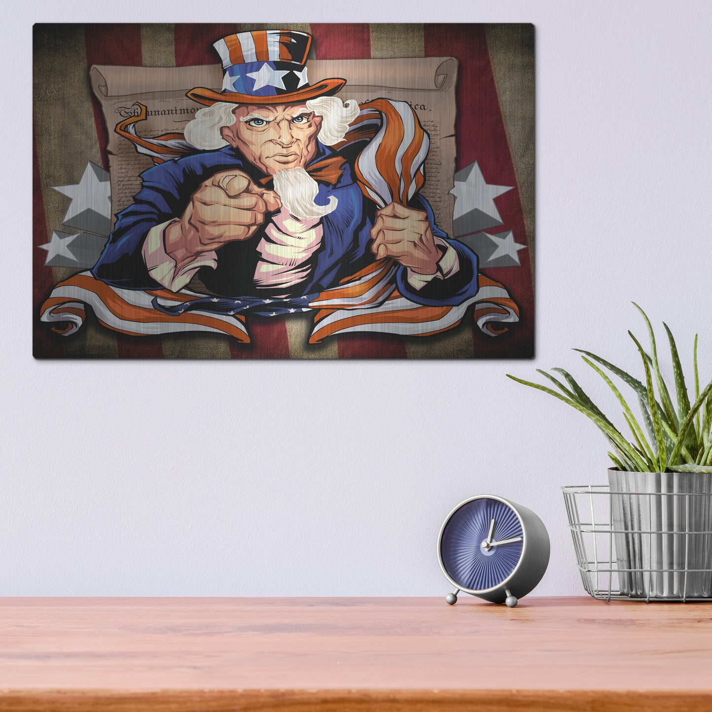 Luxe Metal Art 'Uncle Sam Patriot Character' by Flyland Designs, Metal Wall Art,16x12