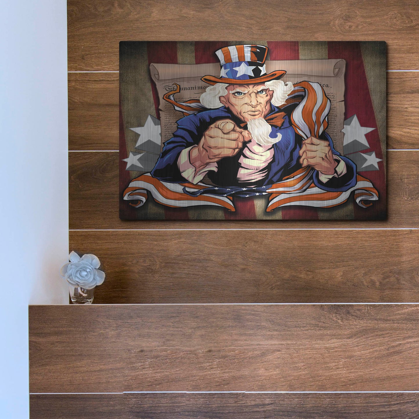 Luxe Metal Art 'Uncle Sam Patriot Character' by Flyland Designs, Metal Wall Art,16x12