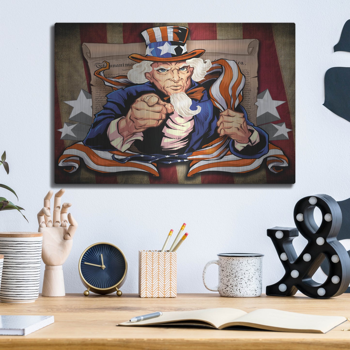 Luxe Metal Art 'Uncle Sam Patriot Character' by Flyland Designs, Metal Wall Art,16x12