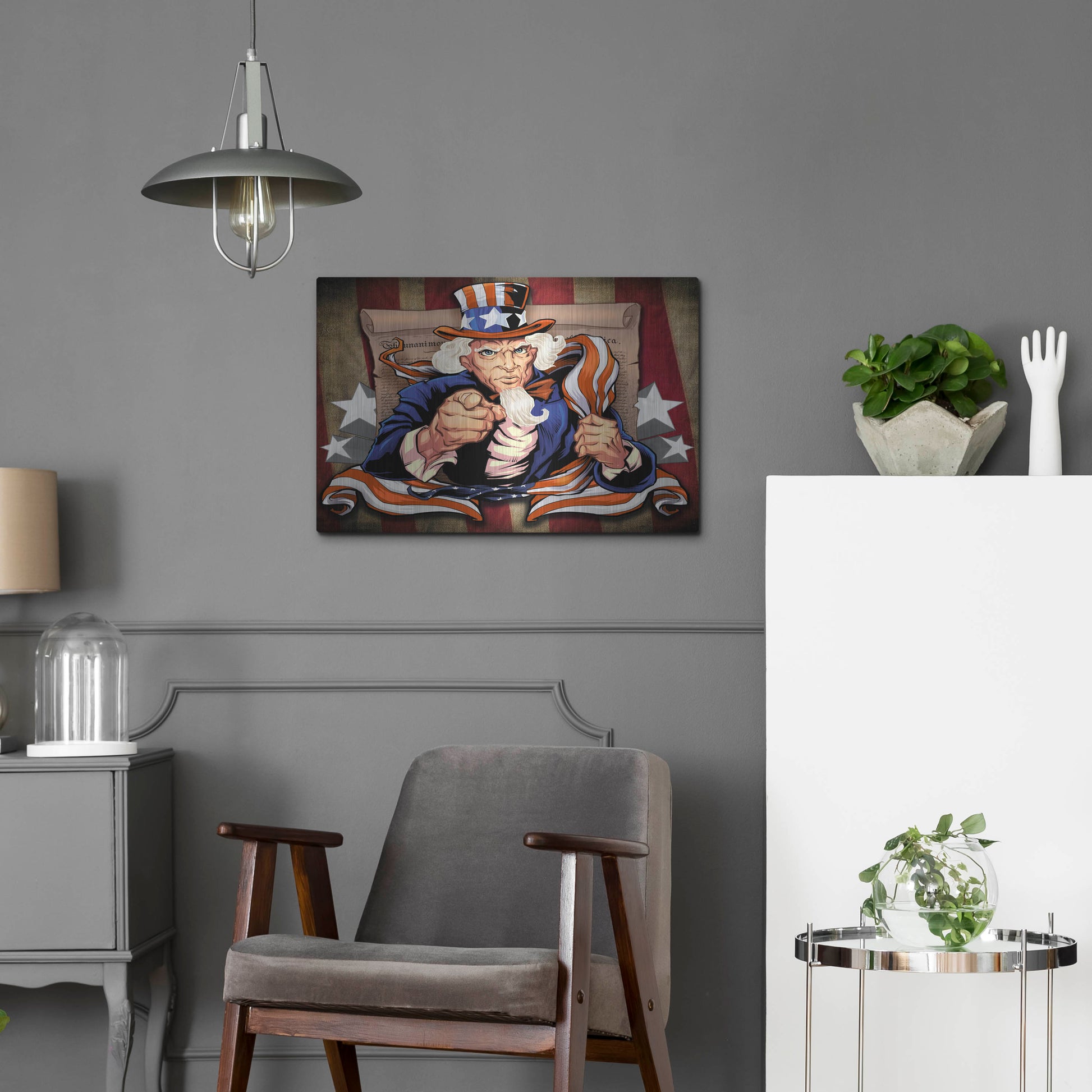 Luxe Metal Art 'Uncle Sam Patriot Character' by Flyland Designs, Metal Wall Art,24x16