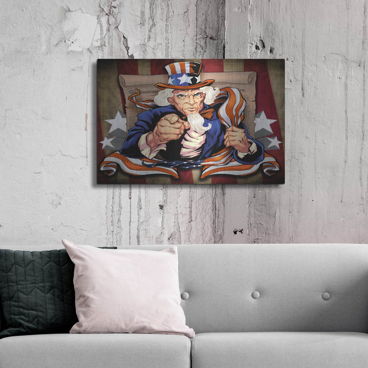 Luxe Metal Art 'Uncle Sam Patriot Character' by Flyland Designs, Metal Wall Art,36x24