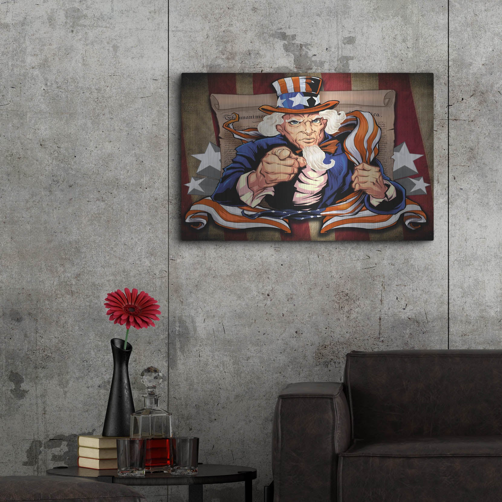 Luxe Metal Art 'Uncle Sam Patriot Character' by Flyland Designs, Metal Wall Art,36x24