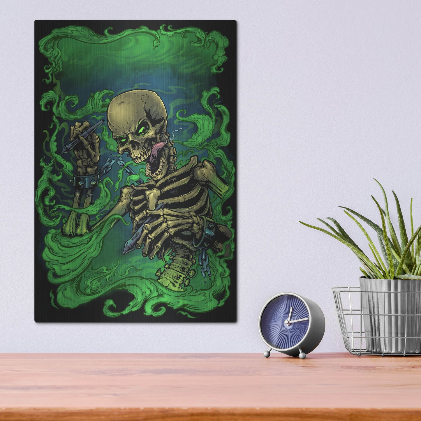 Luxe Metal Art 'Airbrush Skeleton' by Flyland Designs, Metal Wall Art,12x16
