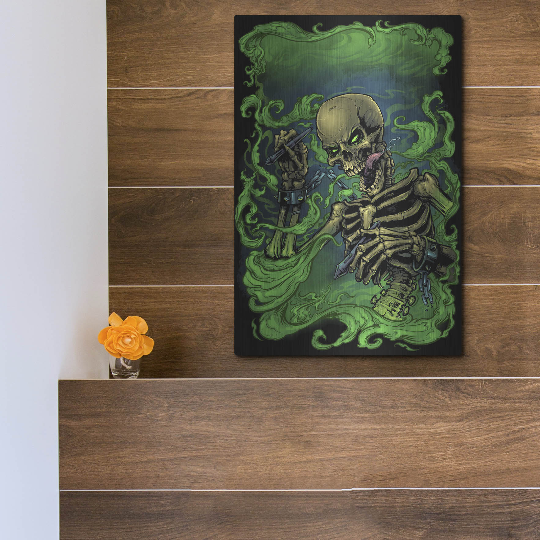 Luxe Metal Art 'Airbrush Skeleton' by Flyland Designs, Metal Wall Art,12x16