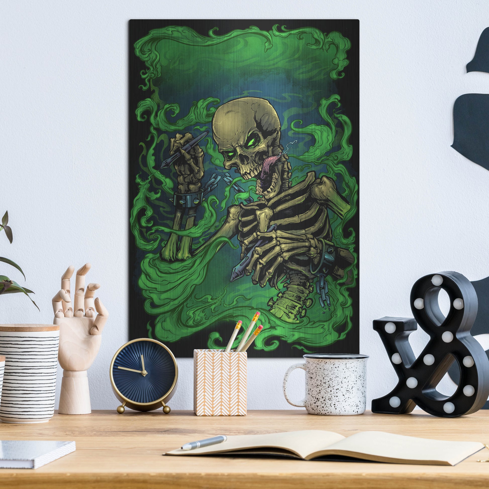 Luxe Metal Art 'Airbrush Skeleton' by Flyland Designs, Metal Wall Art,12x16