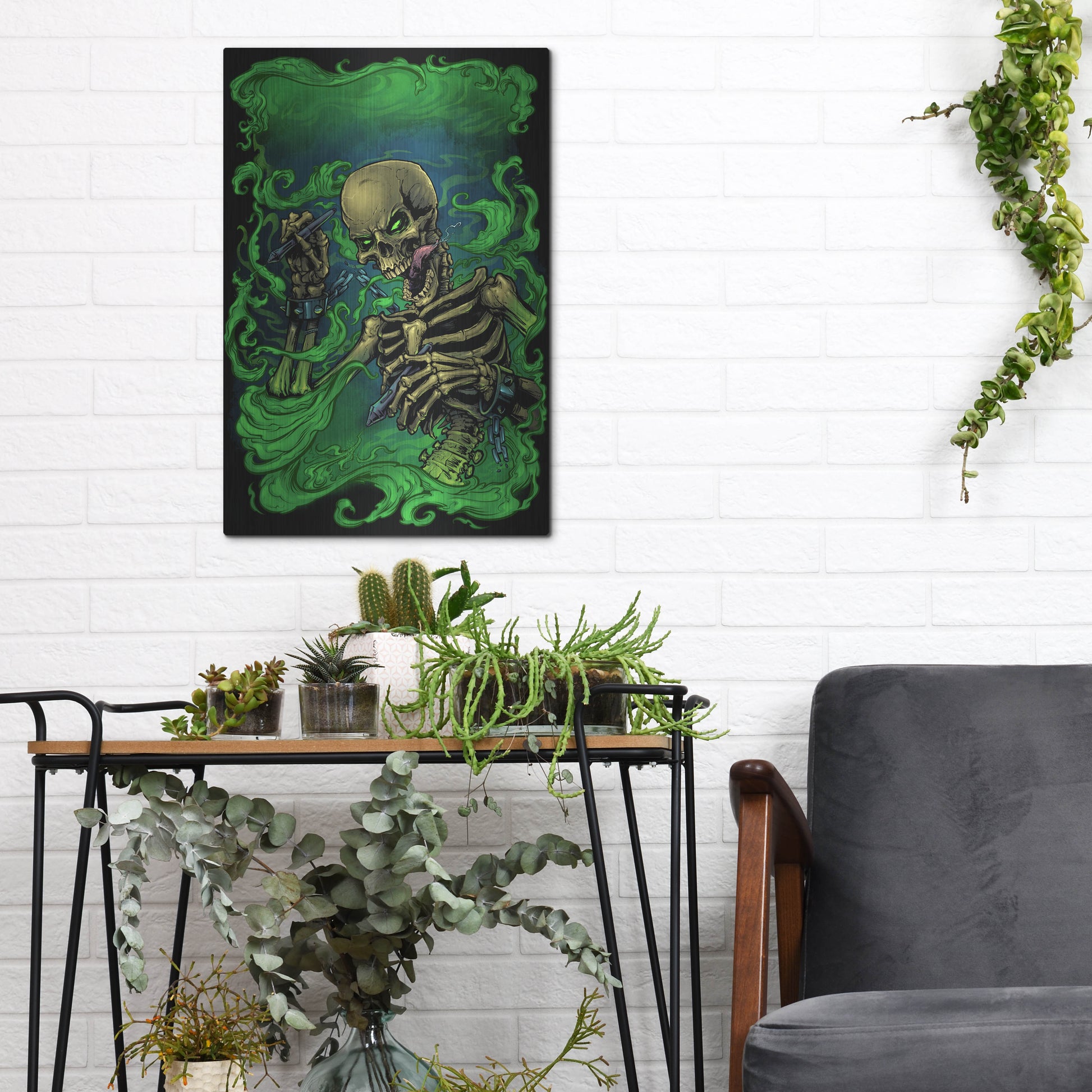 Luxe Metal Art 'Airbrush Skeleton' by Flyland Designs, Metal Wall Art,12x16