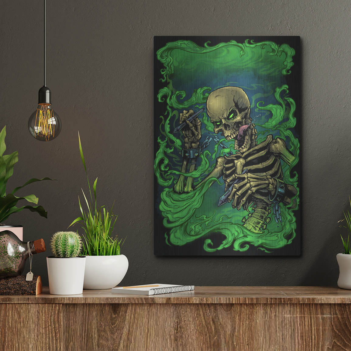 Luxe Metal Art 'Airbrush Skeleton' by Flyland Designs, Metal Wall Art,12x16
