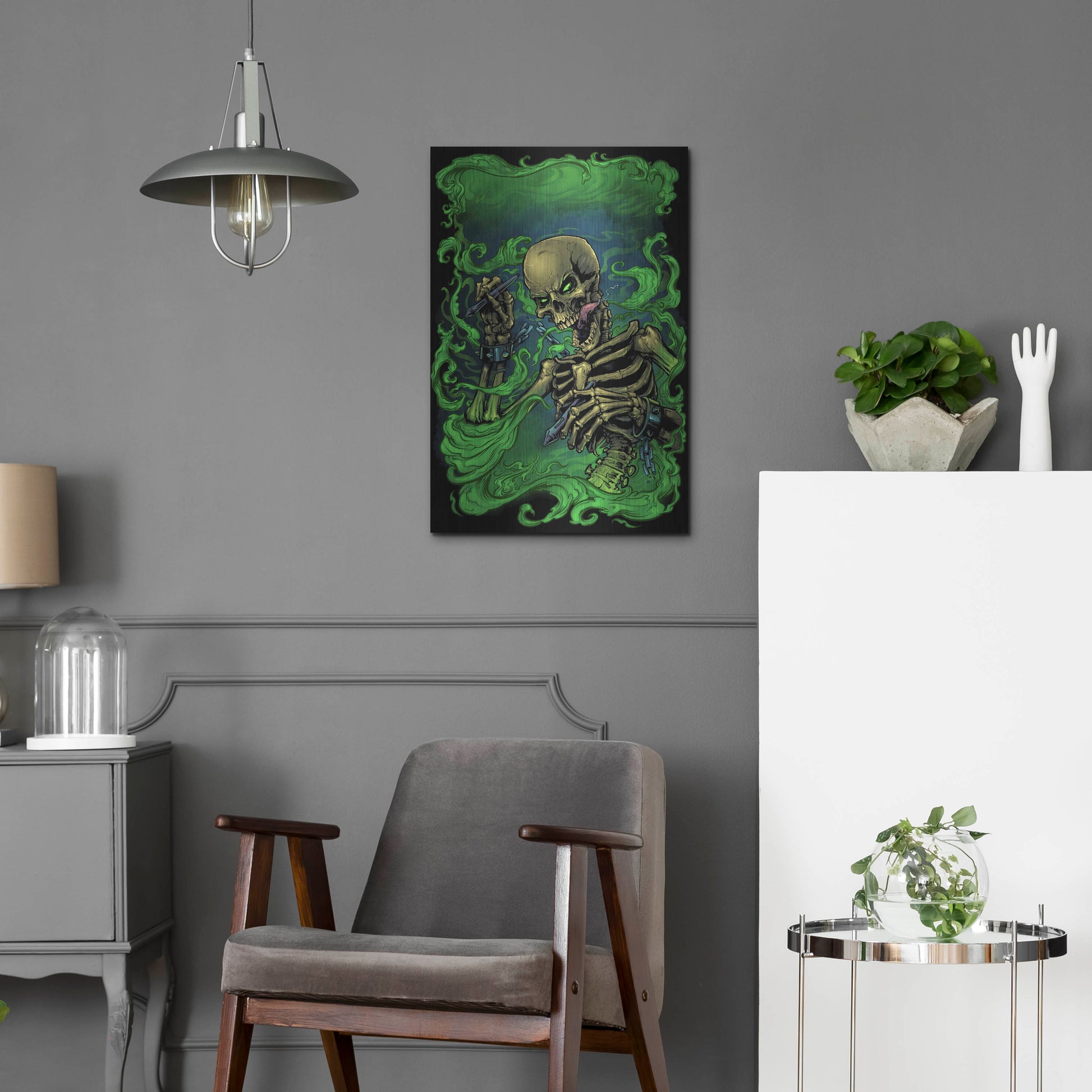 Luxe Metal Art 'Airbrush Skeleton' by Flyland Designs, Metal Wall Art,16x24