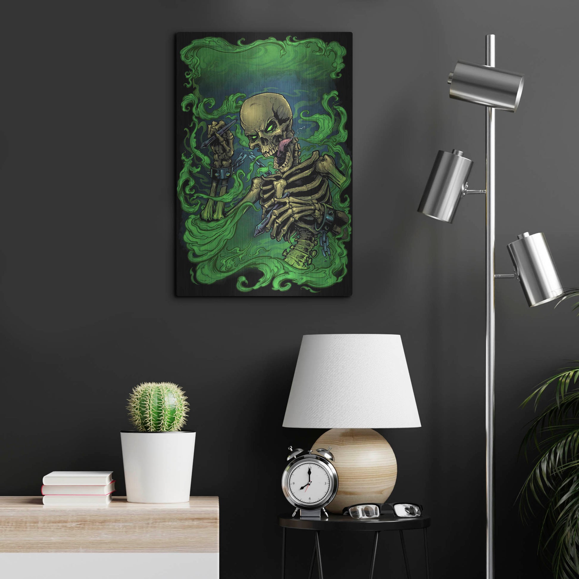 Luxe Metal Art 'Airbrush Skeleton' by Flyland Designs, Metal Wall Art,16x24