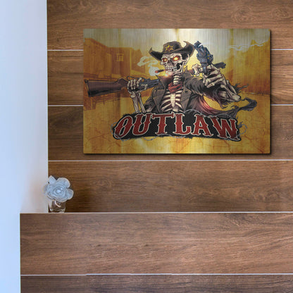 Luxe Metal Art 'Cowboy Skeleton Outlaw Mascot' by Flyland Designs, Metal Wall Art,16x12