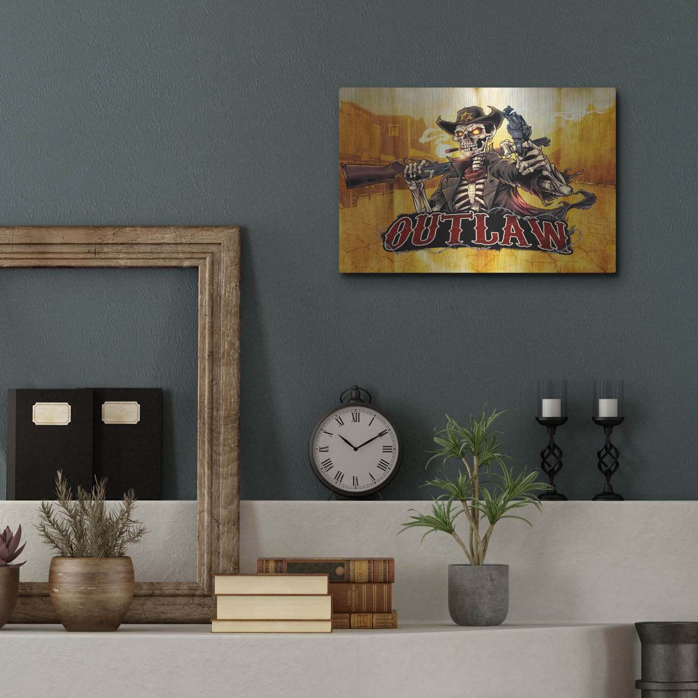 Luxe Metal Art 'Cowboy Skeleton Outlaw Mascot' by Flyland Designs, Metal Wall Art,16x12