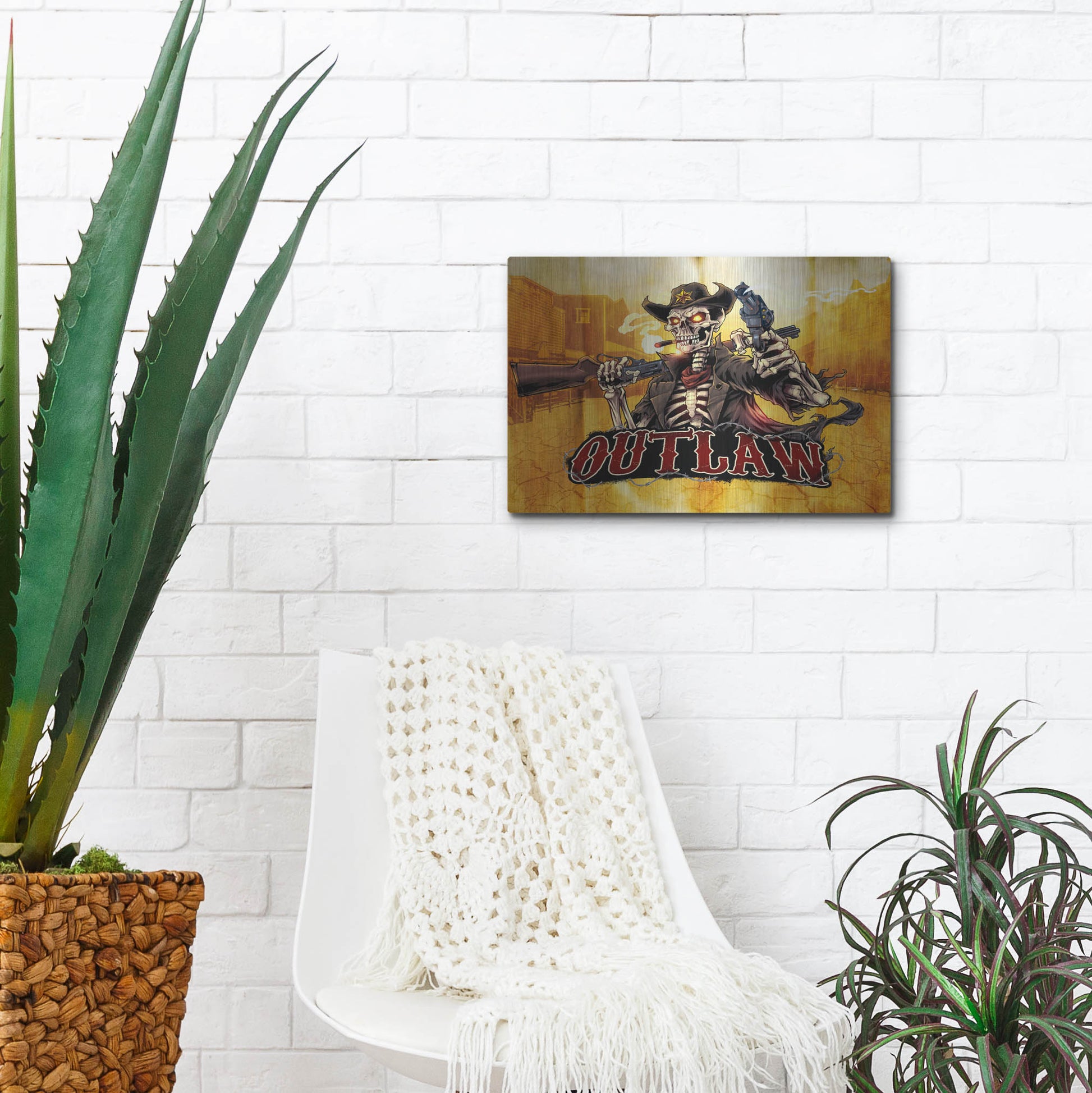 Luxe Metal Art 'Cowboy Skeleton Outlaw Mascot' by Flyland Designs, Metal Wall Art,16x12