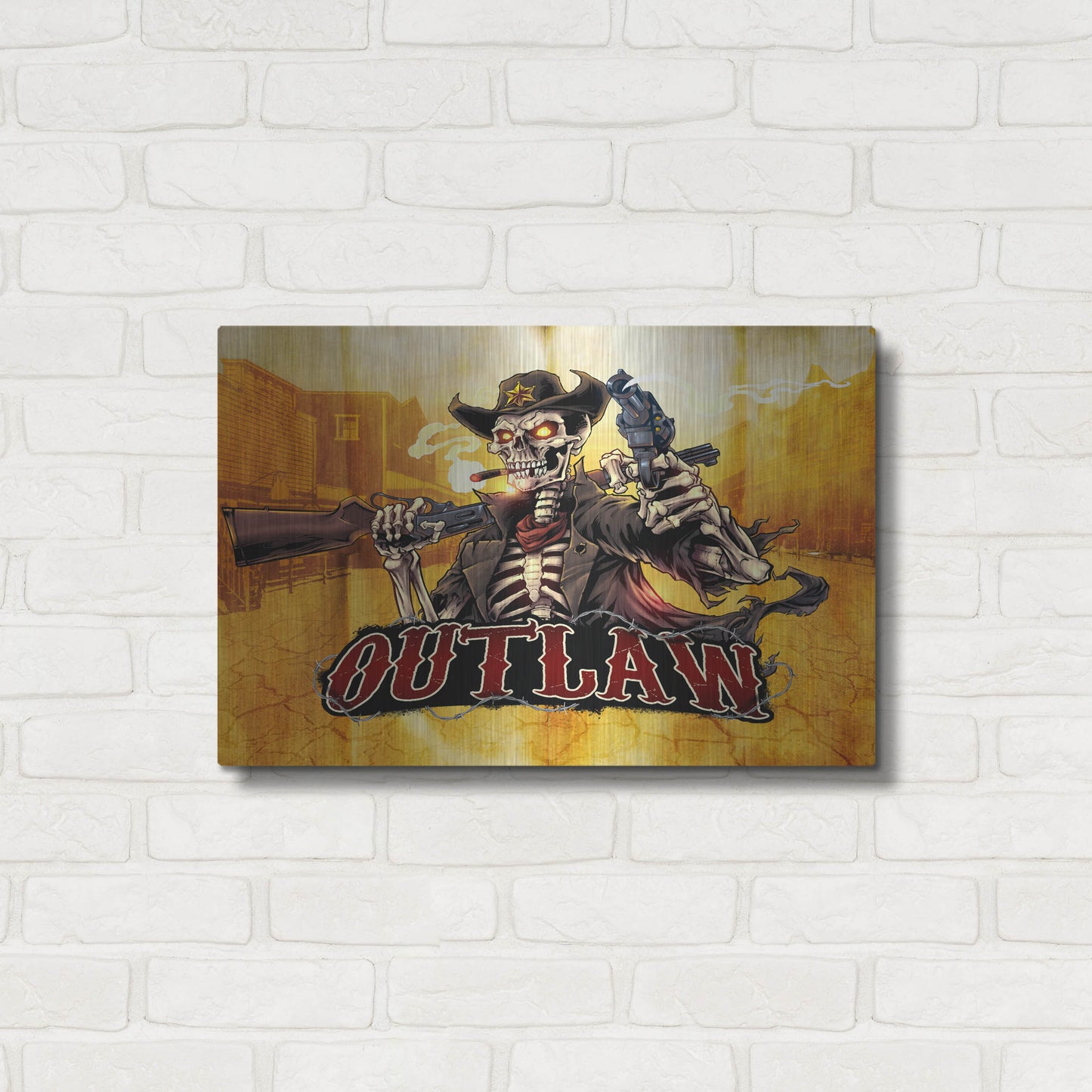 Luxe Metal Art 'Cowboy Skeleton Outlaw Mascot' by Flyland Designs, Metal Wall Art,24x16