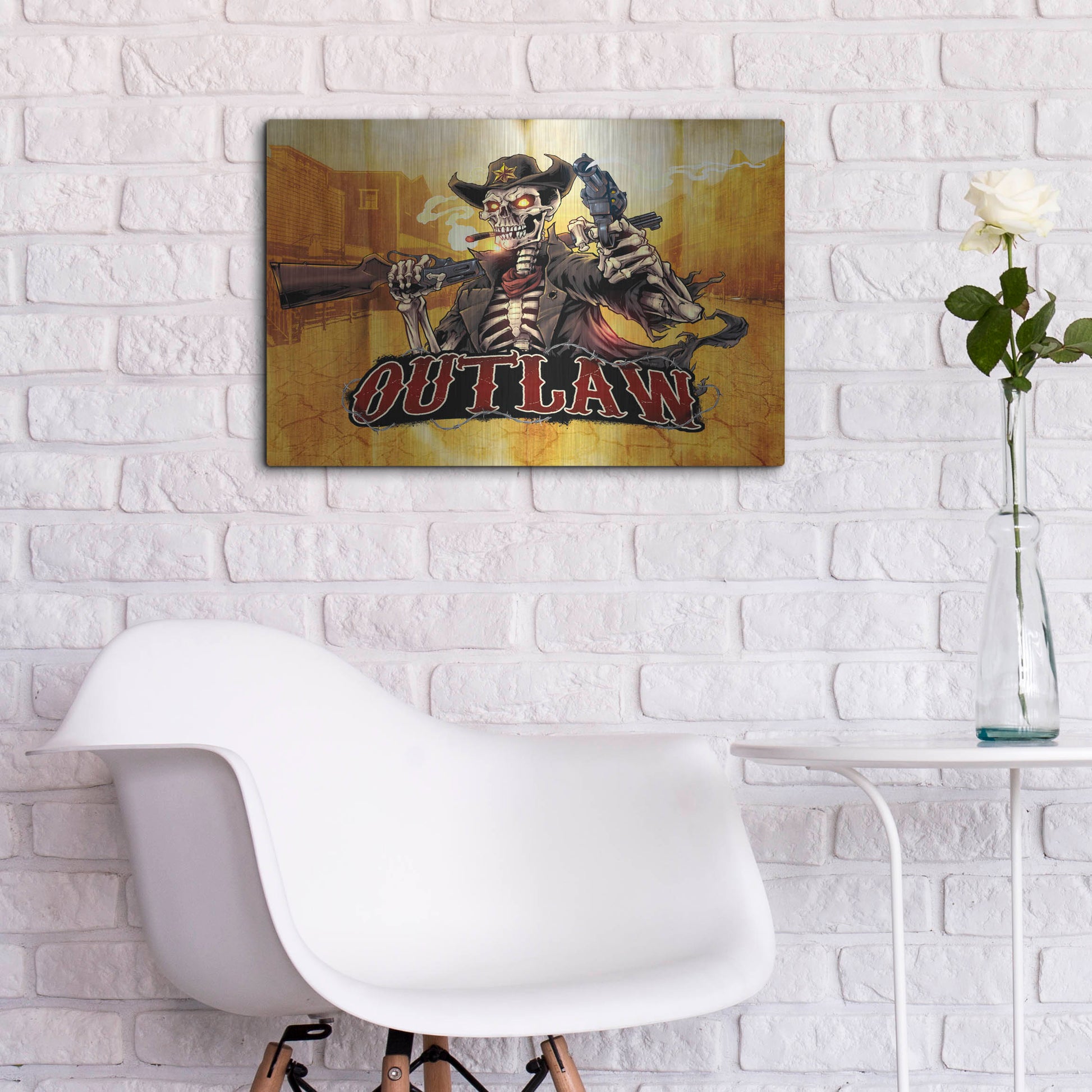 Luxe Metal Art 'Cowboy Skeleton Outlaw Mascot' by Flyland Designs, Metal Wall Art,24x16