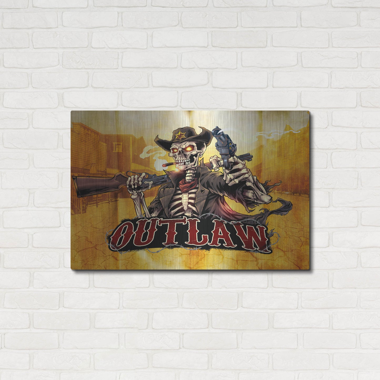 Luxe Metal Art 'Cowboy Skeleton Outlaw Mascot' by Flyland Designs, Metal Wall Art,36x24