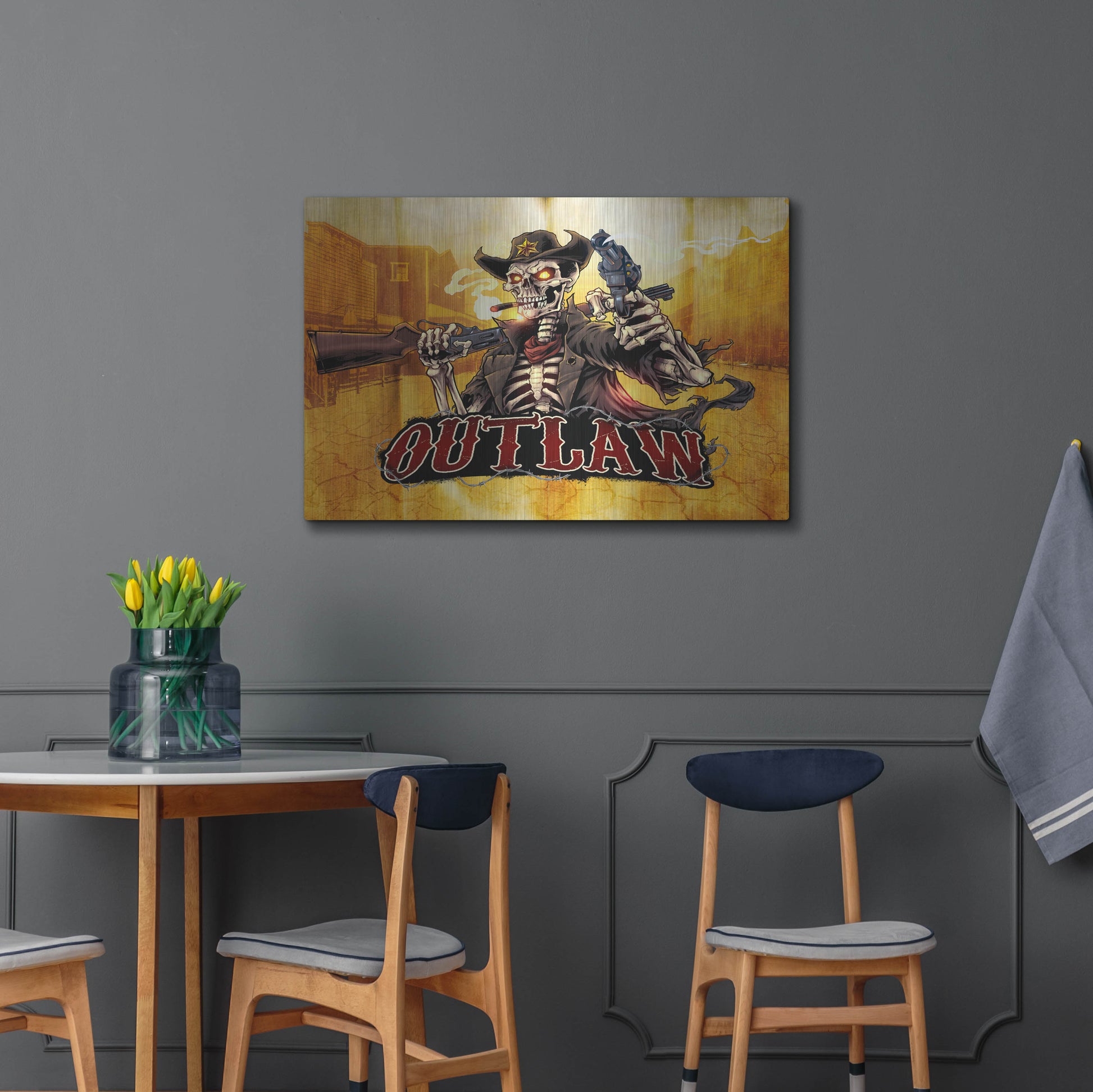 Luxe Metal Art 'Cowboy Skeleton Outlaw Mascot' by Flyland Designs, Metal Wall Art,36x24