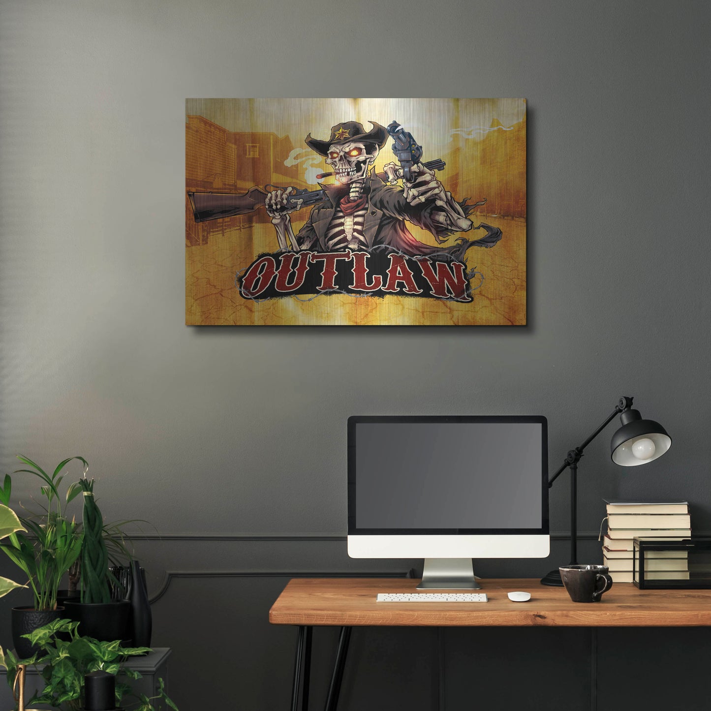 Luxe Metal Art 'Cowboy Skeleton Outlaw Mascot' by Flyland Designs, Metal Wall Art,36x24