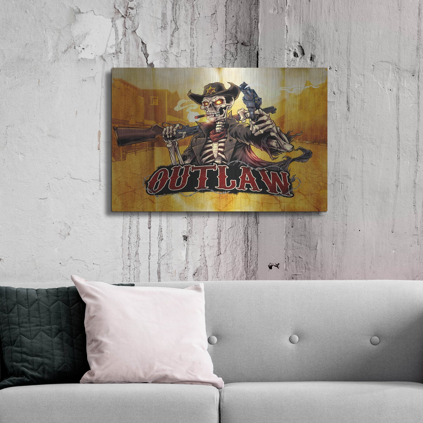 Luxe Metal Art 'Cowboy Skeleton Outlaw Mascot' by Flyland Designs, Metal Wall Art,36x24