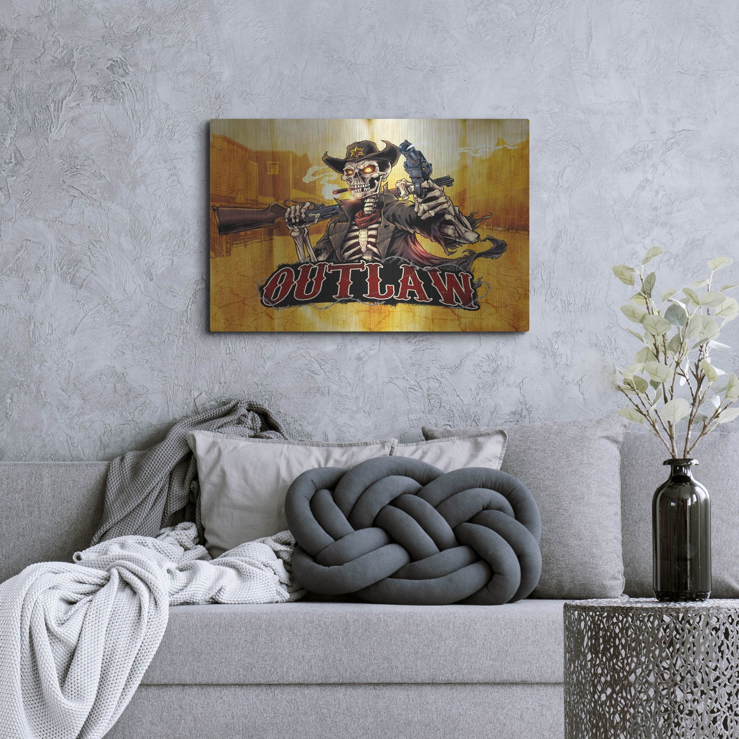 Luxe Metal Art 'Cowboy Skeleton Outlaw Mascot' by Flyland Designs, Metal Wall Art,36x24