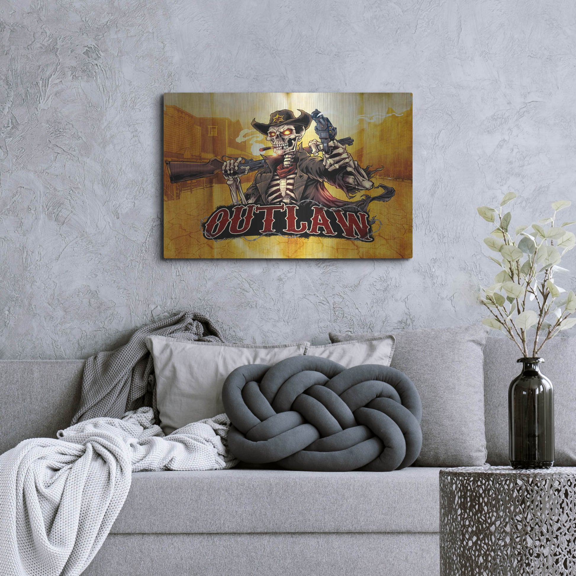 Luxe Metal Art 'Cowboy Skeleton Outlaw Mascot' by Flyland Designs, Metal Wall Art,36x24