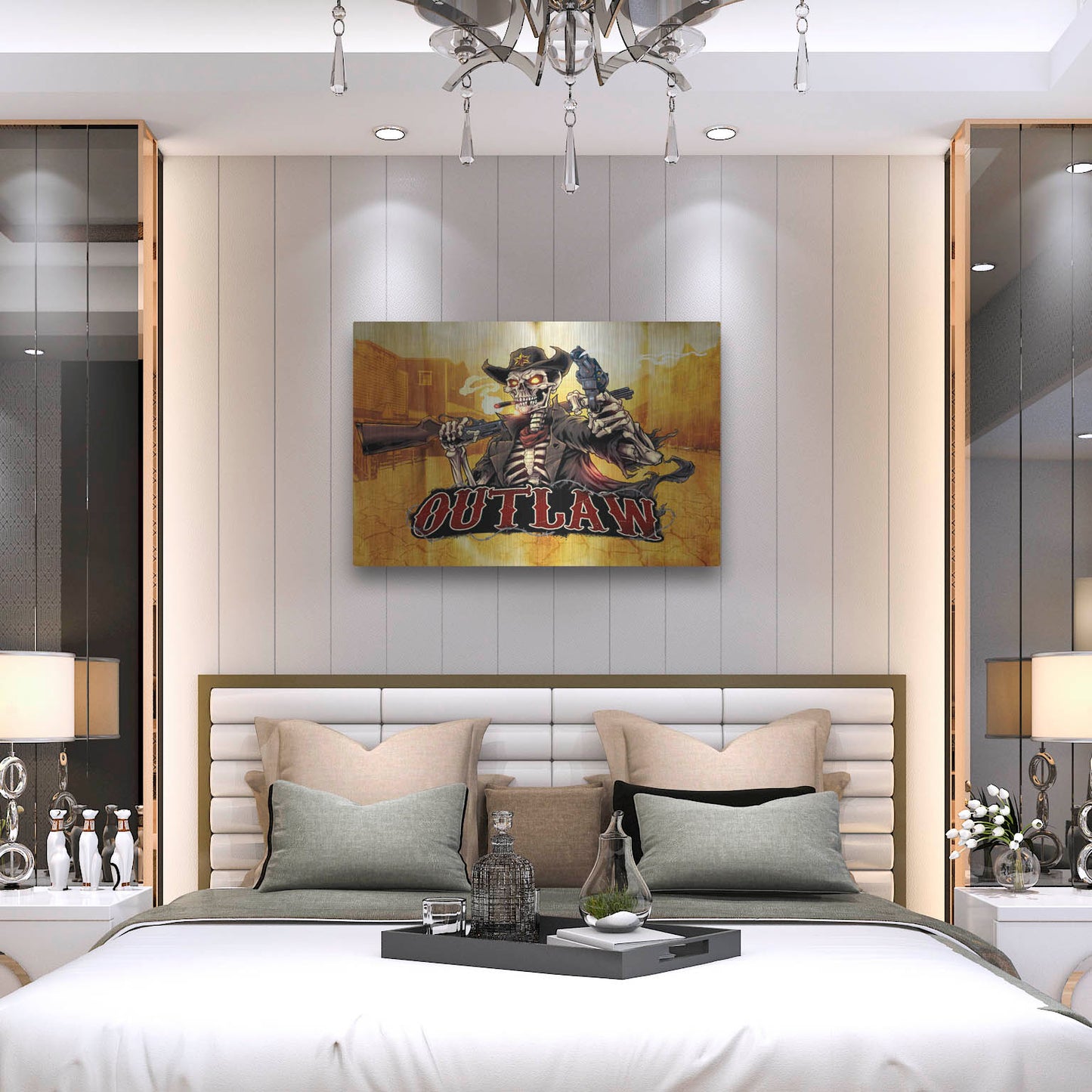 Luxe Metal Art 'Cowboy Skeleton Outlaw Mascot' by Flyland Designs, Metal Wall Art,36x24