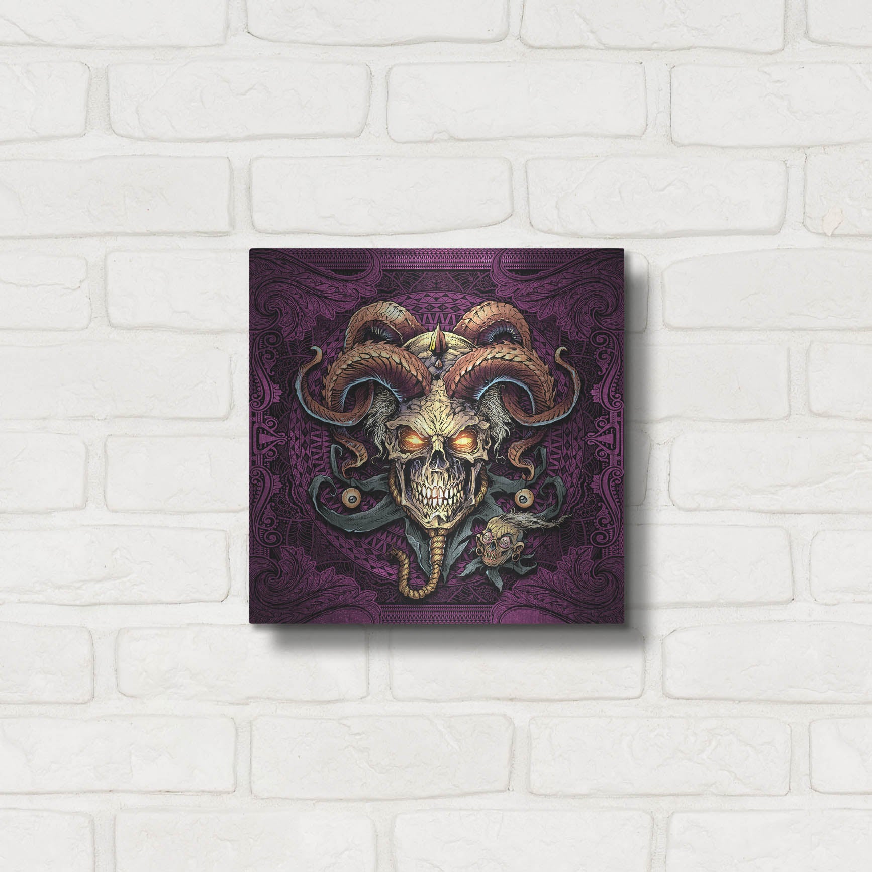 Luxe Metal Art 'Jester Skull With Horns' by Flyland Designs, Metal Wall Art,12x12