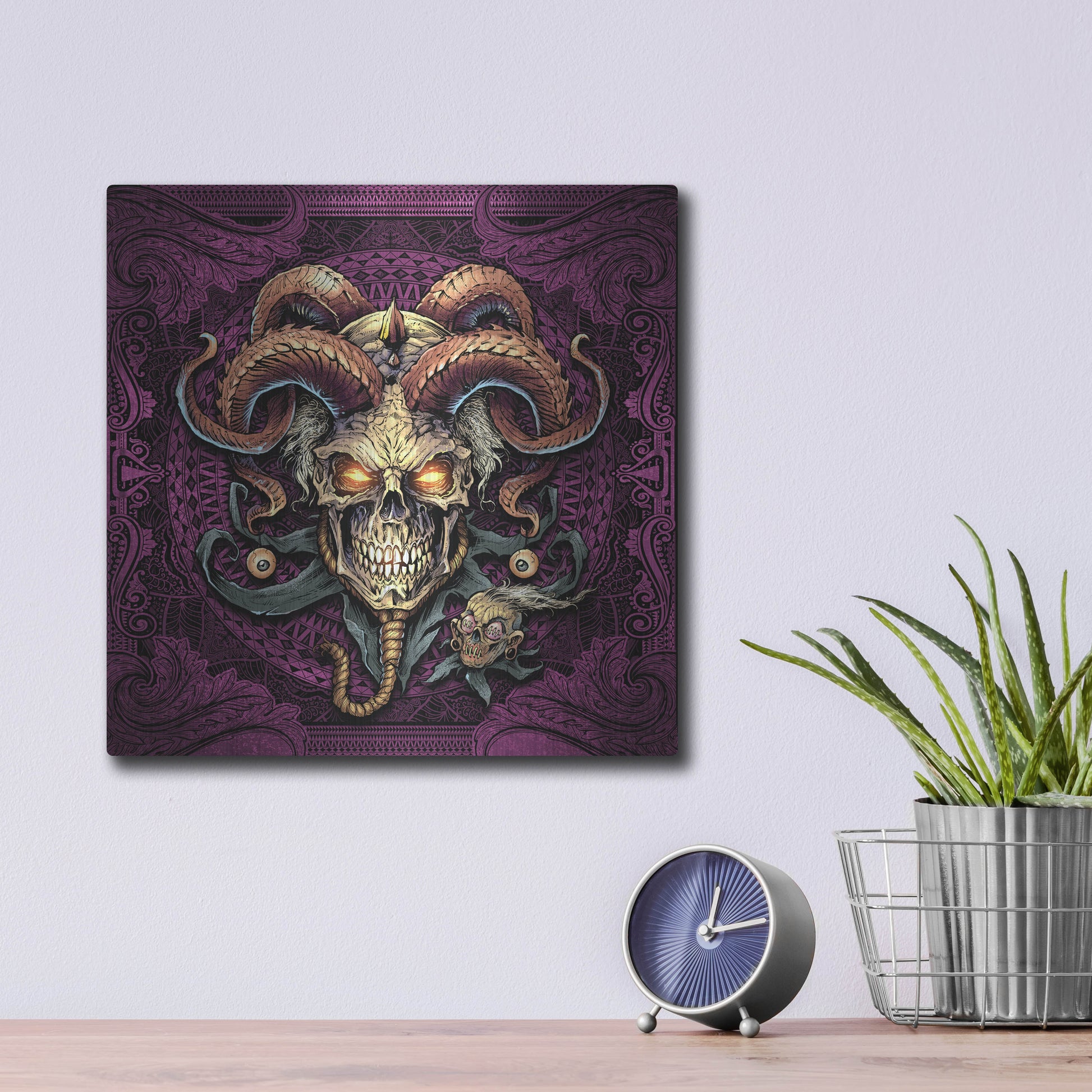 Luxe Metal Art 'Jester Skull With Horns' by Flyland Designs, Metal Wall Art,12x12