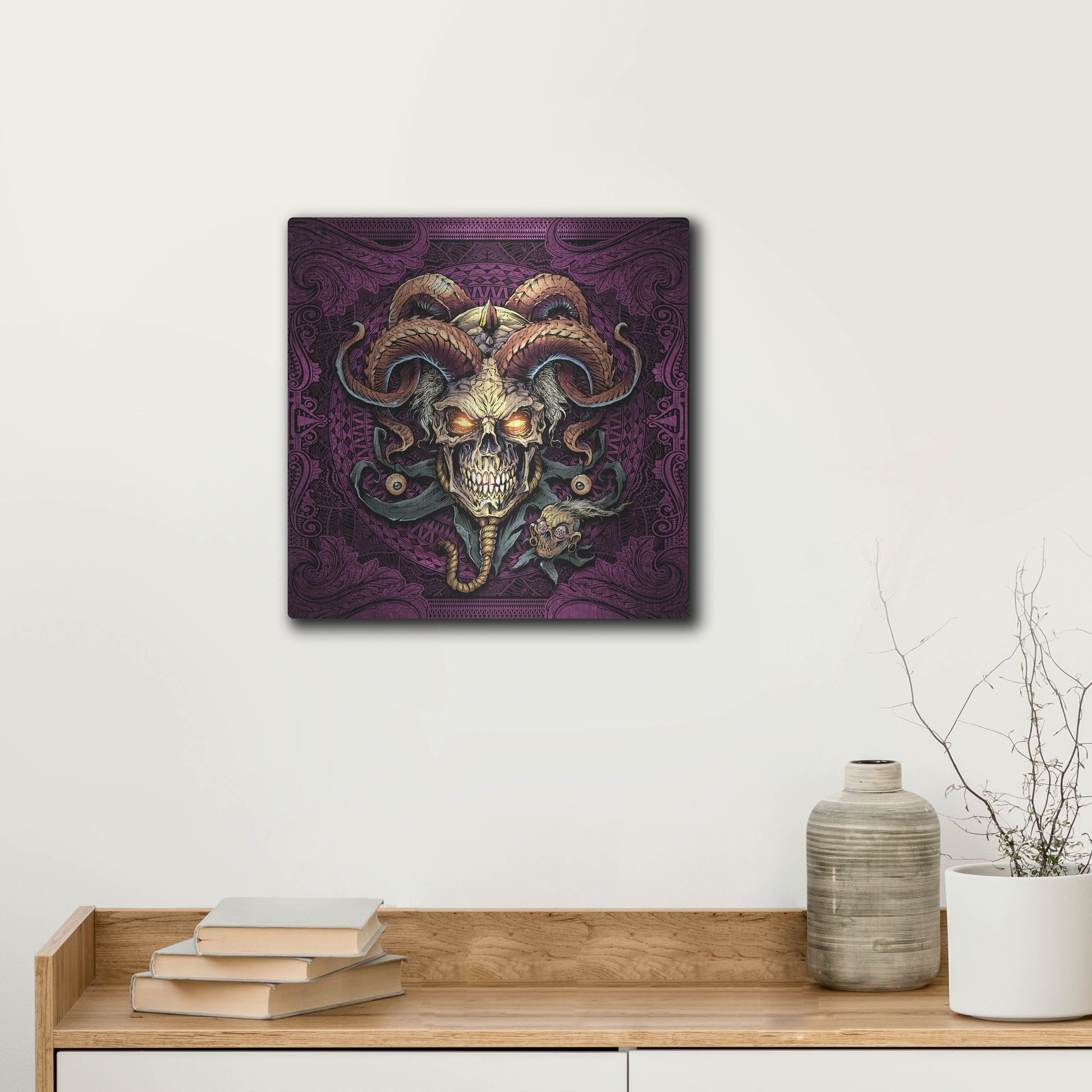 Luxe Metal Art 'Jester Skull With Horns' by Flyland Designs, Metal Wall Art,12x12