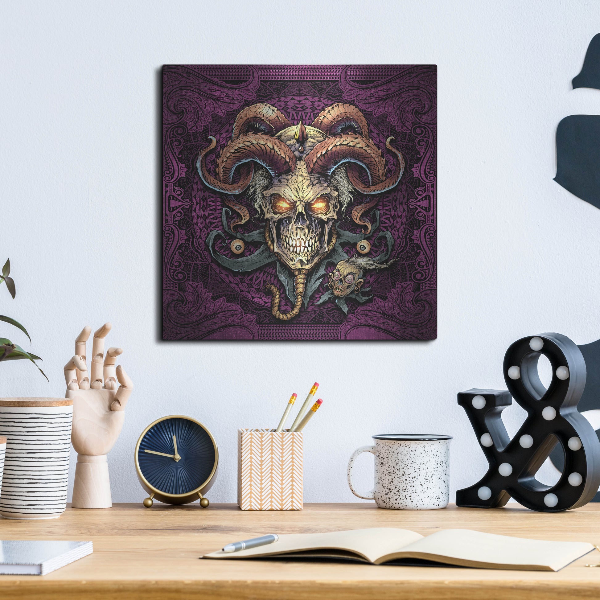 Luxe Metal Art 'Jester Skull With Horns' by Flyland Designs, Metal Wall Art,12x12