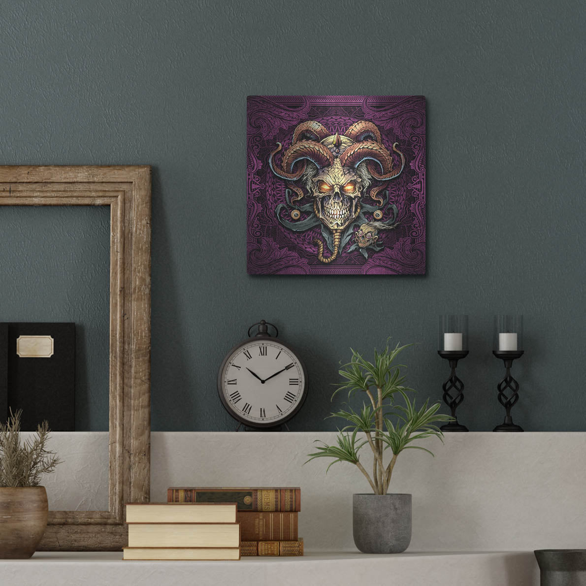 Luxe Metal Art 'Jester Skull With Horns' by Flyland Designs, Metal Wall Art,12x12