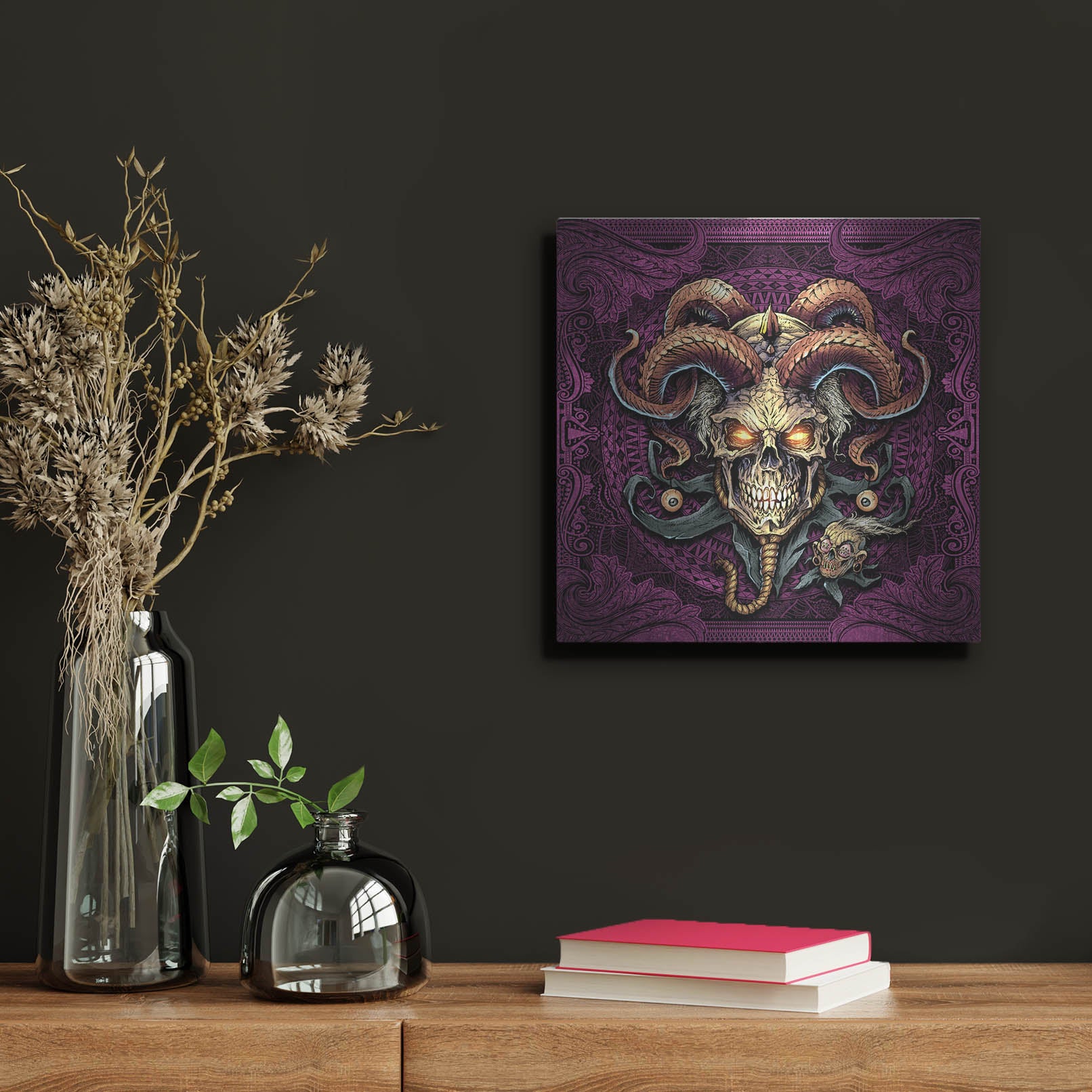 Luxe Metal Art 'Jester Skull With Horns' by Flyland Designs, Metal Wall Art,12x12