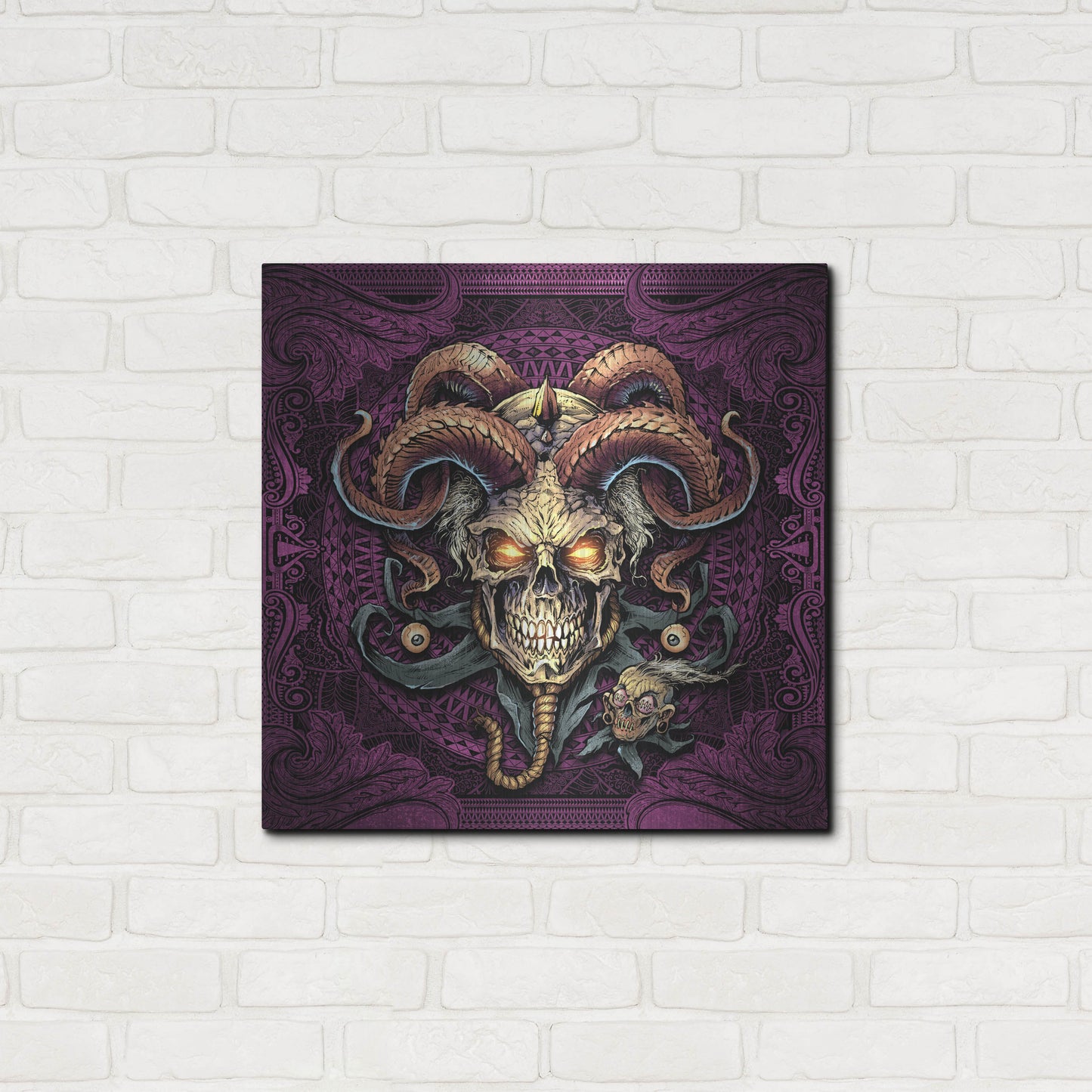 Luxe Metal Art 'Jester Skull With Horns' by Flyland Designs, Metal Wall Art,24x24