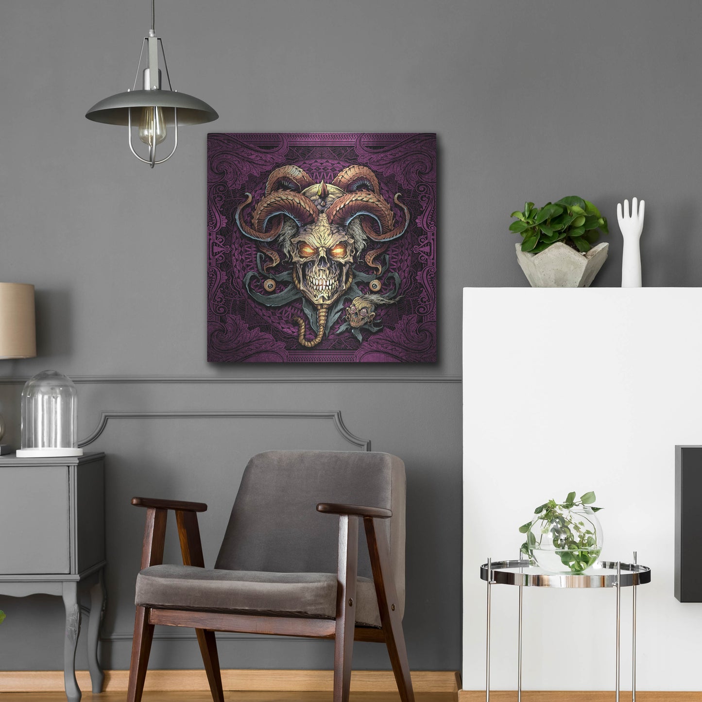 Luxe Metal Art 'Jester Skull With Horns' by Flyland Designs, Metal Wall Art,24x24