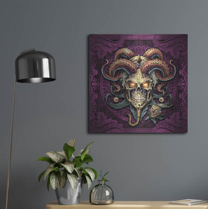 Luxe Metal Art 'Jester Skull With Horns' by Flyland Designs, Metal Wall Art,24x24