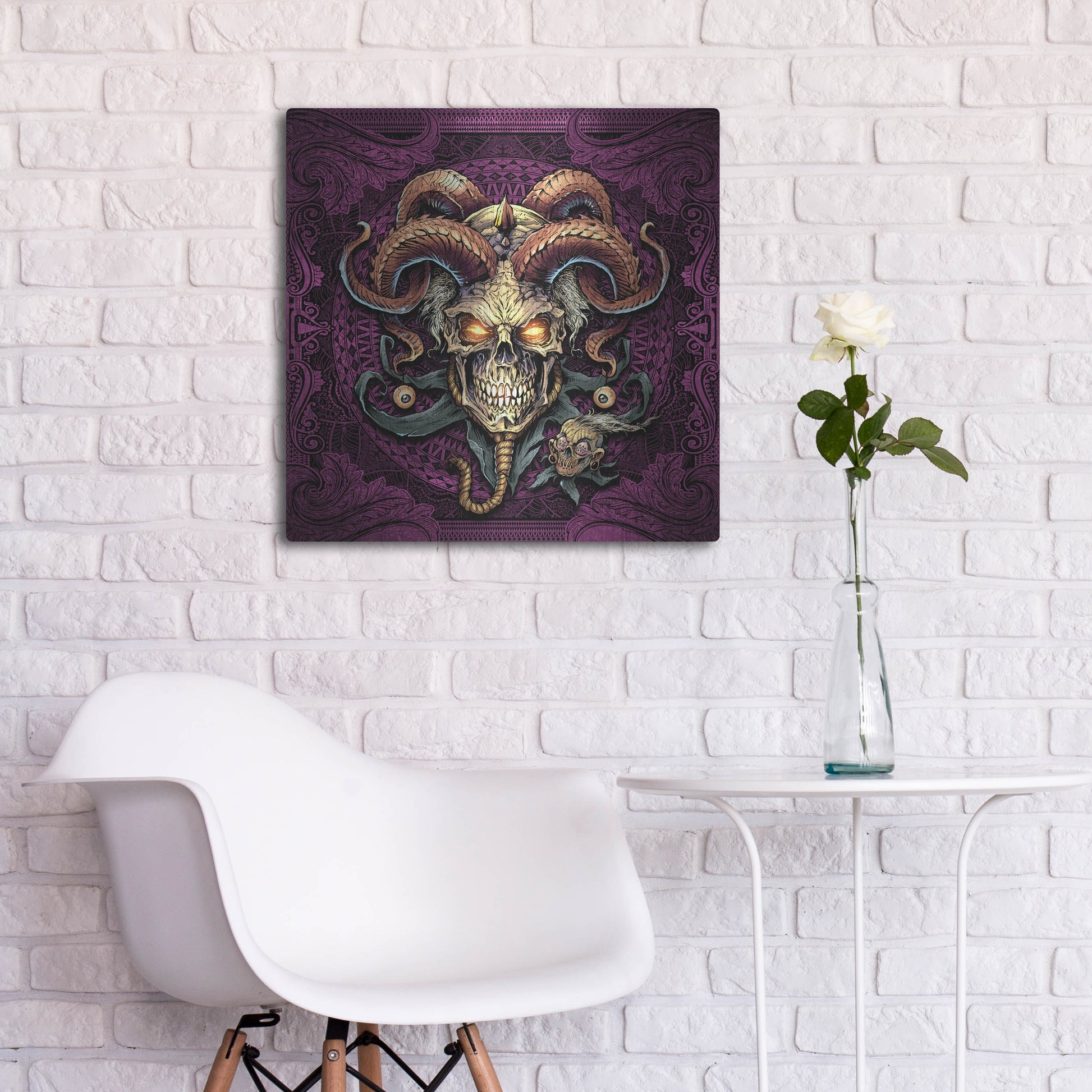 Luxe Metal Art 'Jester Skull With Horns' by Flyland Designs, Metal Wall Art,24x24