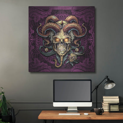 Luxe Metal Art 'Jester Skull With Horns' by Flyland Designs, Metal Wall Art,36x36