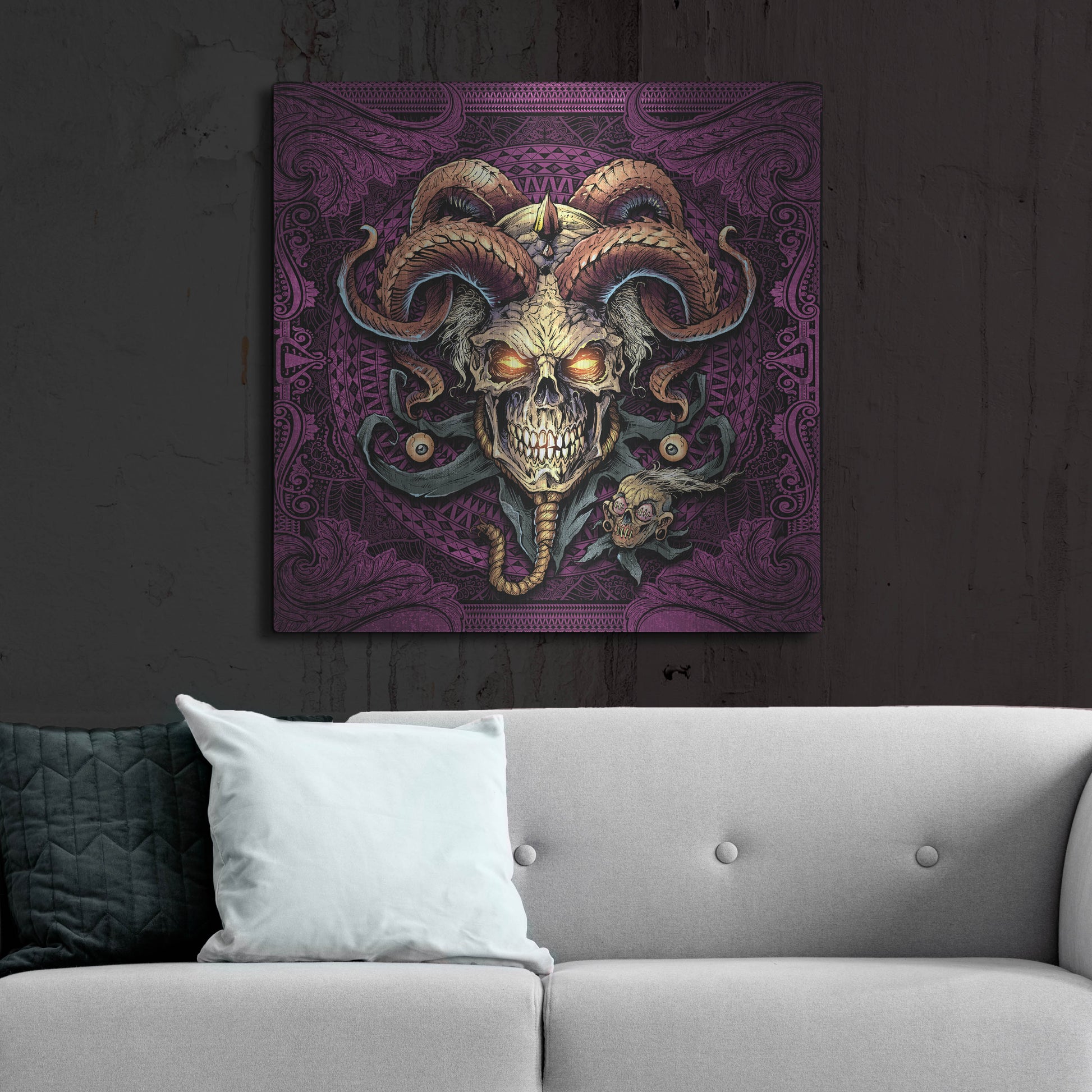 Luxe Metal Art 'Jester Skull With Horns' by Flyland Designs, Metal Wall Art,36x36