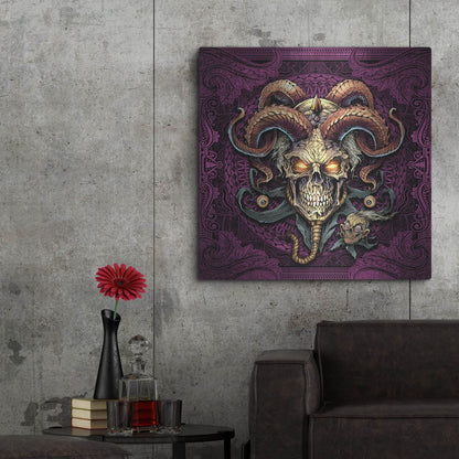 Luxe Metal Art 'Jester Skull With Horns' by Flyland Designs, Metal Wall Art,36x36