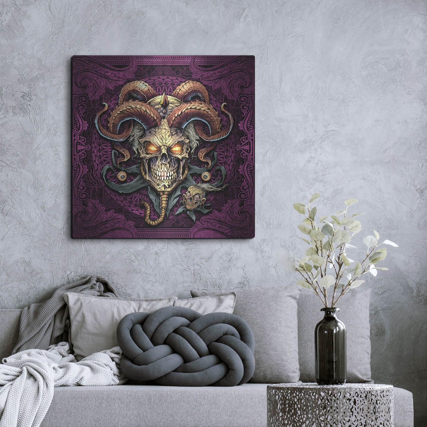 Luxe Metal Art 'Jester Skull With Horns' by Flyland Designs, Metal Wall Art,36x36